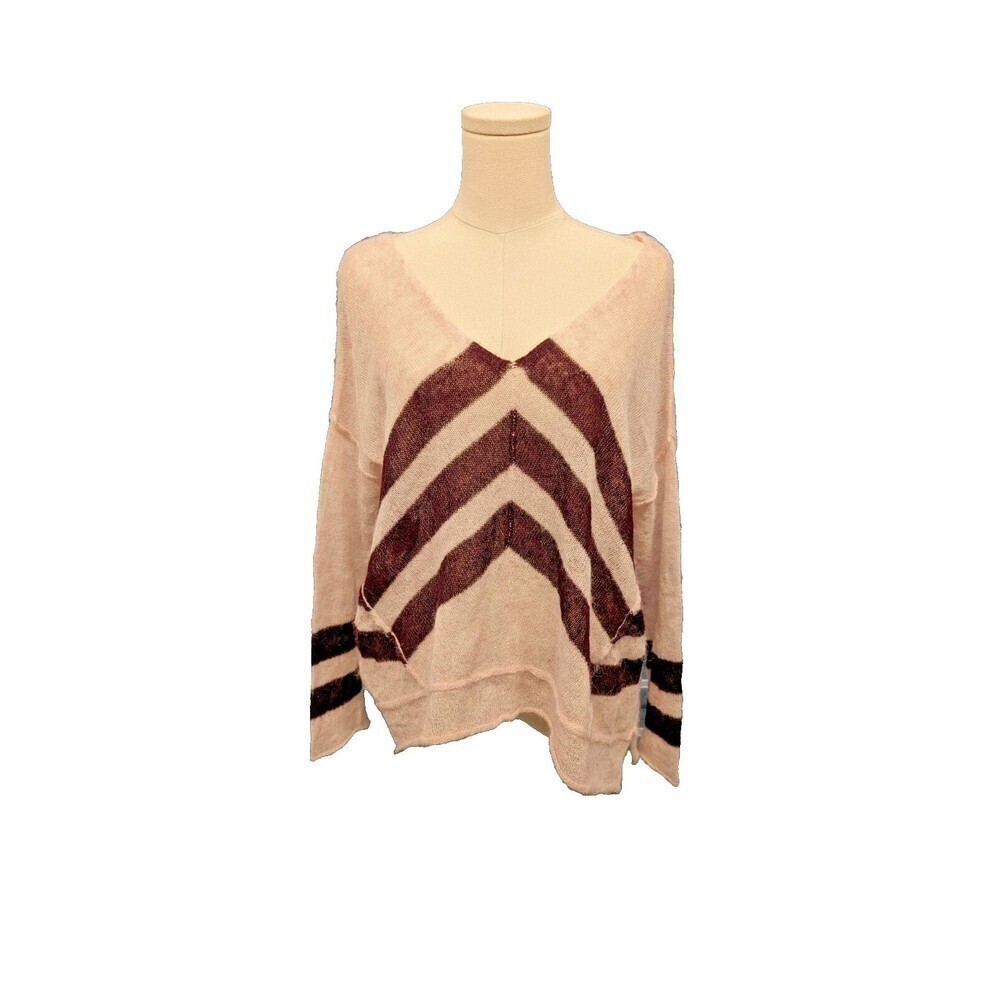 Free People Alpaca Blend Striped Oversize Dolman Vneck Sheer Sweater XS